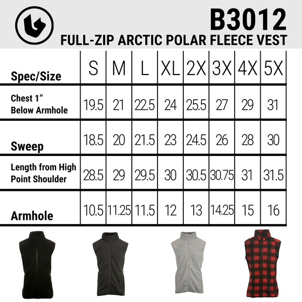 MENS FULL ZIP ARCTIC POLAR FLEECE VEST - B3012