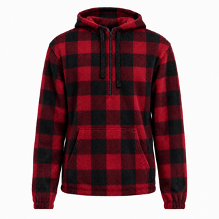 Buy red-black MENS 1/4 ZIP POLAR FLEECE  HOODIE - B3600