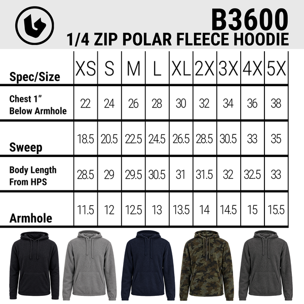 MENS 1/4 ZIP POLAR FLEECE  HOODIE - B3600