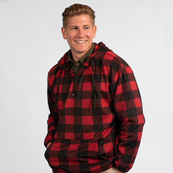 MENS 1/4 ZIP POLAR FLEECE  HOODIE - B 3600