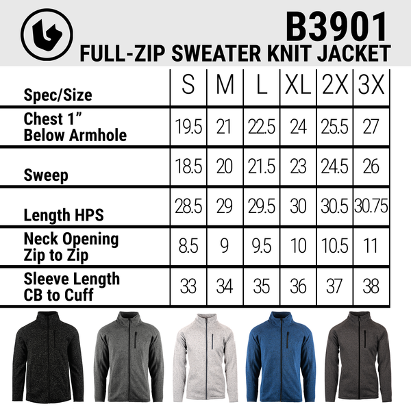 MENS FULL ZIP SWEATER KNIT JACKET - B3901