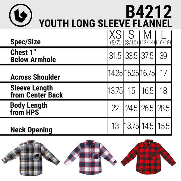 BOYS LONG SLEEVE Y/D FLANNEL SHIRT - B4212
