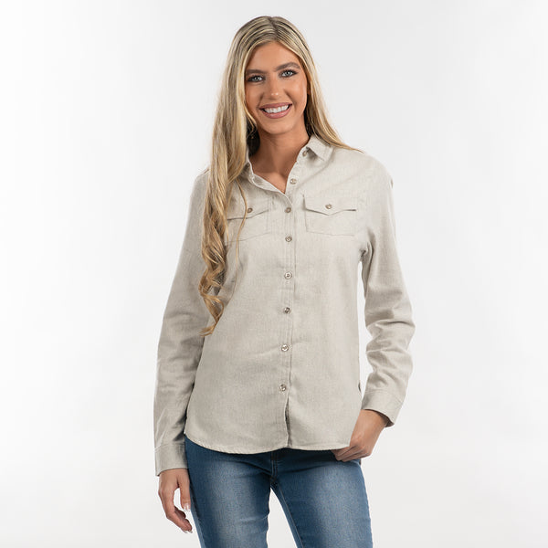 BURNSIDE LADIES LONG SLEEVE Y/D SOLID FLANNEL SHIRT - B 5200