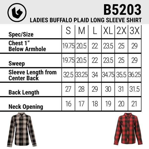 LADIES BUFFALO PLAID Y/D LONG SLEEVE SHIRT - B5203