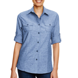 Buy light-denim Burnside Ladies Short Sleeve All Day Chambray - B5255