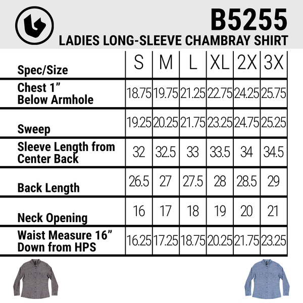 BURNSIDE LADIES  LONG SLEEVE CHAMBRAY SHIRT - B5255