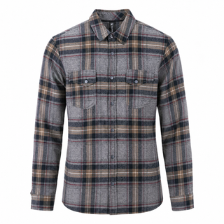 Buy light-grey MENS L/S YD PLAID FLANNEL SNAP SHIRT - B8219