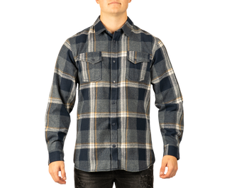 Buy indigo MENS L/S YD PLAID FLANNEL SNAP SHIRT - B 8219