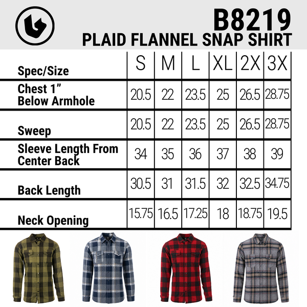 MENS L/S YD PLAID FLANNEL SNAP SHIRT - B8219