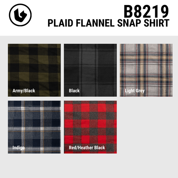 MENS L/S YD PLAID FLANNEL SNAP SHIRT - B8219