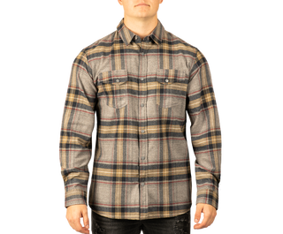 Buy light-grey MENS L/S YD PLAID FLANNEL SNAP SHIRT - B 8219