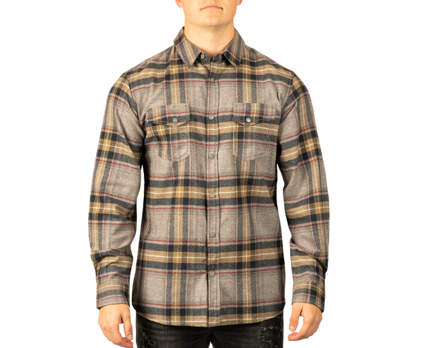 MENS L/S YD PLAID FLANNEL SNAP SHIRT - B 8219