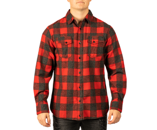 Buy red-h-black MENS L/S YD PLAID FLANNEL SNAP SHIRT - B 8219