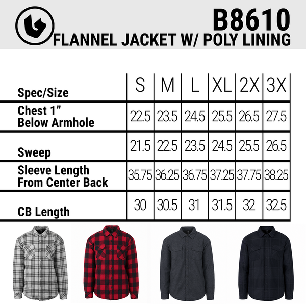 MENS FLANNEL JACKET WITH POLY LINING - B8610