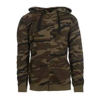 BURNSIDE MENS ENZYME WASHED FRENCH TERRY CAMO PRINT FULL ZIP HOODIE 240 GSM - B8615