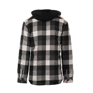 BURNSIDE MENS FLANNEL JACKET WITH SHERPA HOODIE / QUILTED POLYESTER LINING - B8620