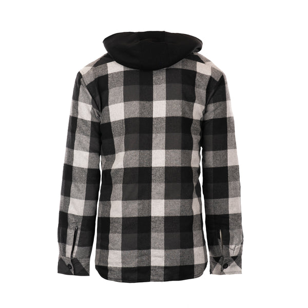 BURNSIDE MENS FLANNEL JACKET WITH SHERPA HOODIE / QUILTED POLYESTER LINING - B 8620