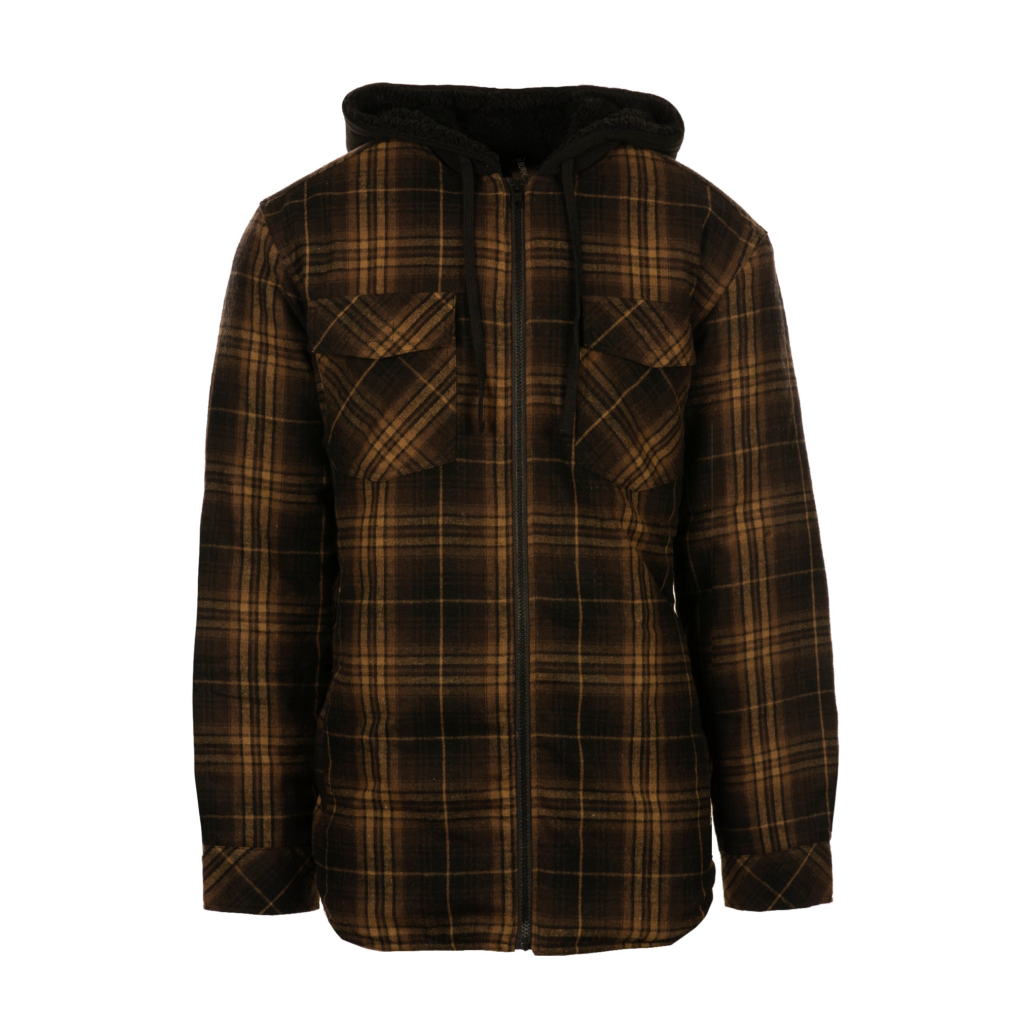 BURNSIDE MENS FLANNEL JACKET WITH SHERPA HOODIE / QUILTED