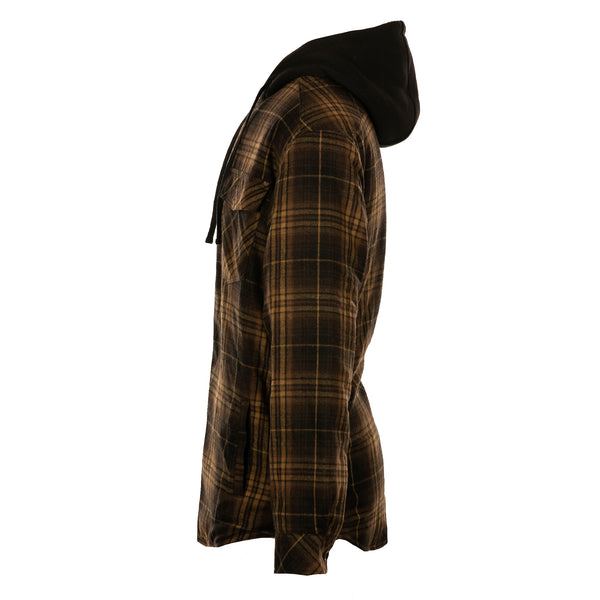 BURNSIDE MENS FLANNEL JACKET WITH SHERPA HOODIE / QUILTED POLYESTER LINING - B8620