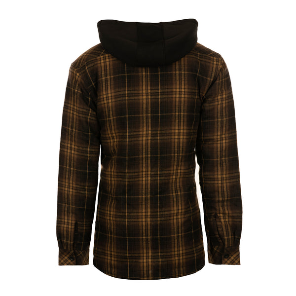 BURNSIDE MENS FLANNEL JACKET WITH SHERPA HOODIE / QUILTED POLYESTER LINING - B8620