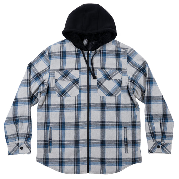 BURNSIDE MENS FLANNEL JACKET WITH SHERPA HOODIE / QUILTED POLYESTER LINING - B 8620