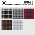 BURNSIDE MENS FLANNEL JACKET WITH SHERPA HOODIE / QUILTED POLYESTER LINING - B8620