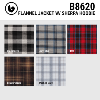 BURNSIDE MENS FLANNEL JACKET WITH SHERPA HOODIE / QUILTED POLYESTER LINING - B8620