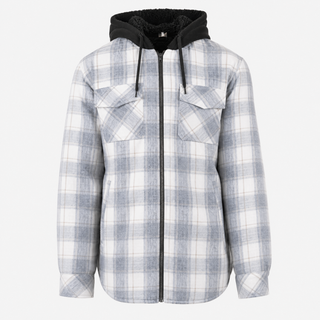 Buy washed-grey BURNSIDE MENS FLANNEL JACKET WITH SHERPA HOODIE / QUILTED POLYESTER LINING - B8620