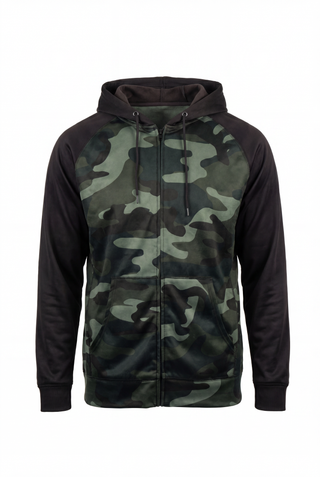 Buy green-camo-black BURNSIDE FULL ZIP PERFORMANCE RAGLAN HOODIE - B8660