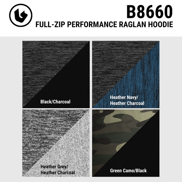 BURNSIDE FULL ZIP PERFORMANCE RAGLAN HOODIE - B8660