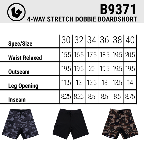 BURNSIDE MENS 4-WAY STRETCH DOBBIE BOARDSHORT - B9371