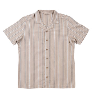 LINEN STRIPE CAMP COLLAR BUTTON UP - BU9256