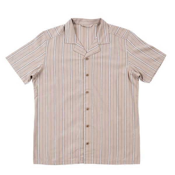 LINEN STRIPE CAMP COLLAR BUTTON UP - BU9256