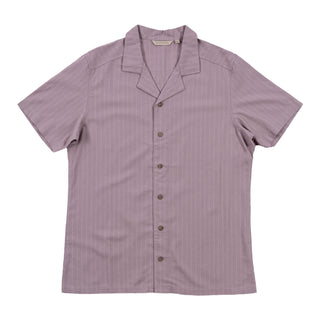 LINEN STRIPE CAMP COLLAR BUTTON UP - BU9258A