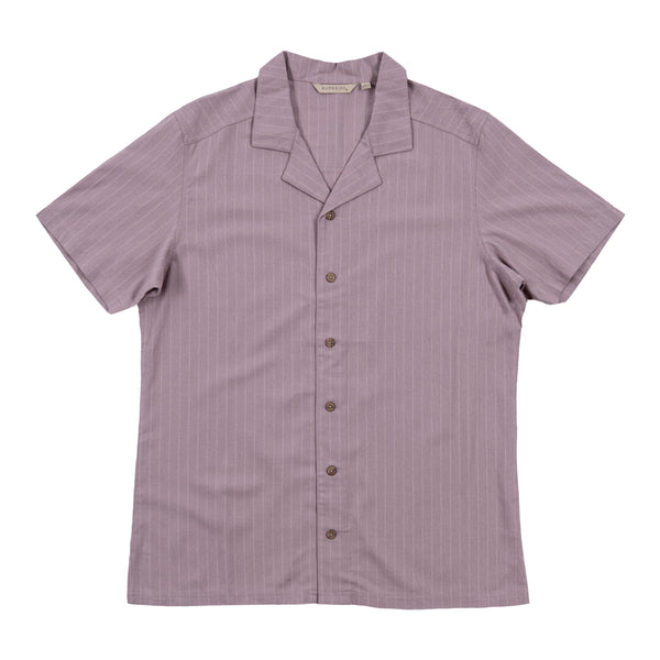 LINEN STRIPE CAMP COLLAR BUTTON UP - BU9258A