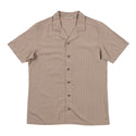 LINEN STRIPE CAMP COLLAR BUTTON UP - BU9258A