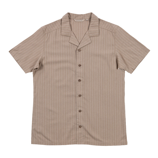 LINEN STRIPE CAMP COLLAR BUTTON UP - BU9258A