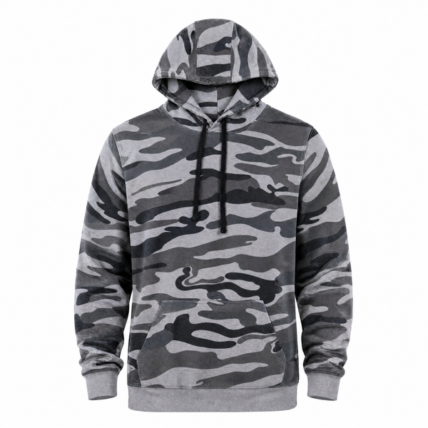 BURNSIDE MENS ENZYME WASHED FRENCH TERRY CAMO PRINT PULLOVER HOODIE - B8605