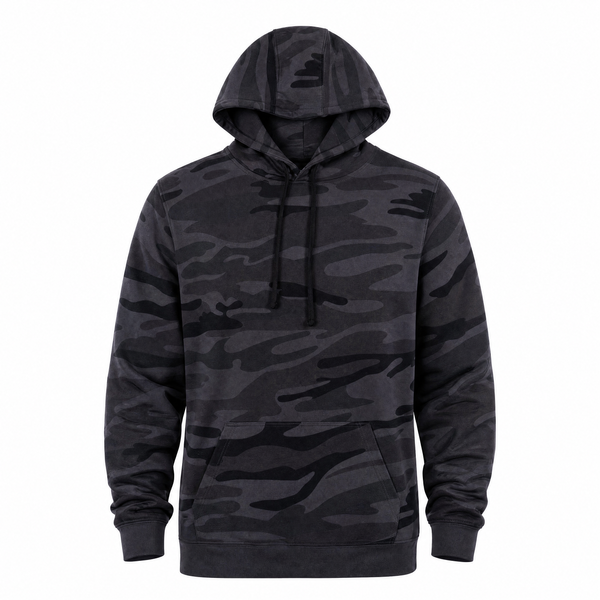 BURNSIDE MENS ENZYME WASHED FRENCH TERRY CAMO PRINT PULLOVER HOODIE - B8605