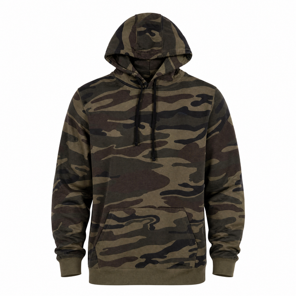 BURNSIDE MENS ENZYME WASHED FRENCH TERRY CAMO PRINT PULLOVER HOODIE - B8605