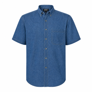 Buy dark-denim MENS SHORT SLEEVE COTTON DENIM SHIRT - S6211