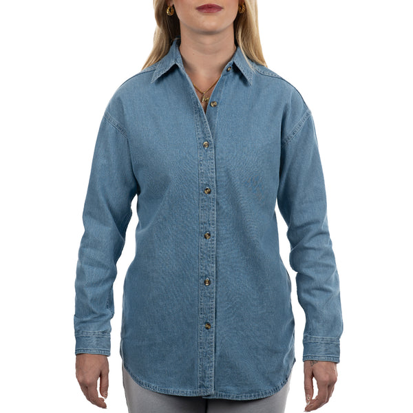 LADIES LONG SLEEVE COTTON DENIM SHIRT - S 5211