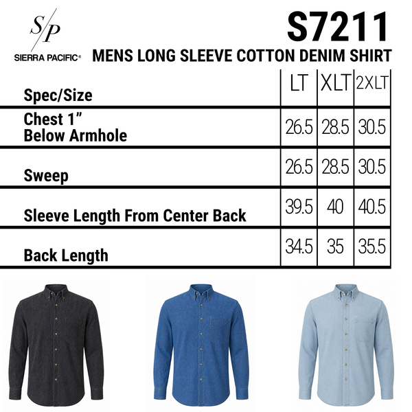 MENS LONG SLEEVE COTTON DENIM SHIRT - S7211