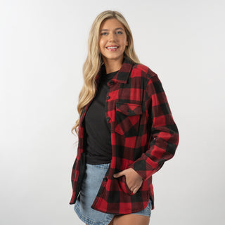 Buy red-black SPLIT COAST LADIES POLAR FLEECE SHACKET - TC5650